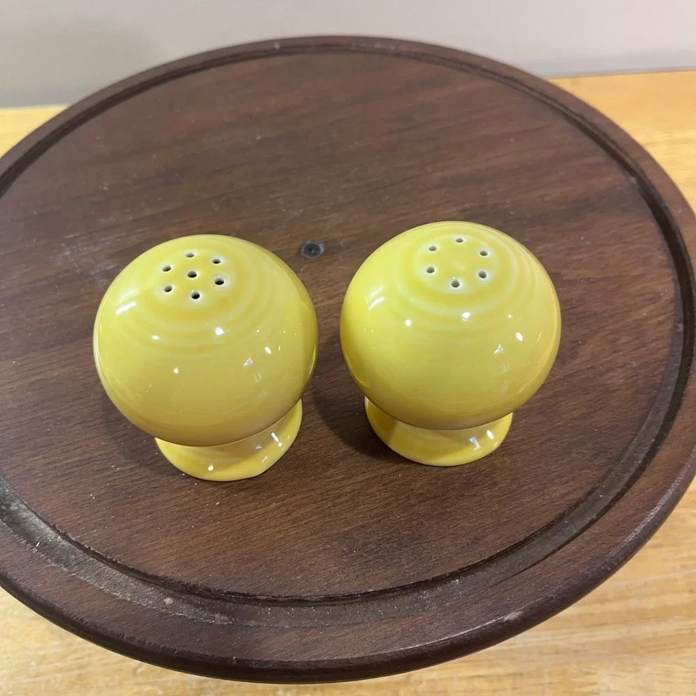 Fiesta HLC Sunflower Yellow Salt and Pepper Shaker Set Art Deco Globe